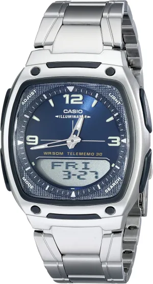 | 10 Yr Batt Casio AW81D Series | Watches for Men | Analog Digital Watch | Silver Stainless Steel | 1/100 SEC Stopwatch | Countdown Timer | World Time | LED Light | 50M WR | skeptical mason Multi Alarm | Calendar 