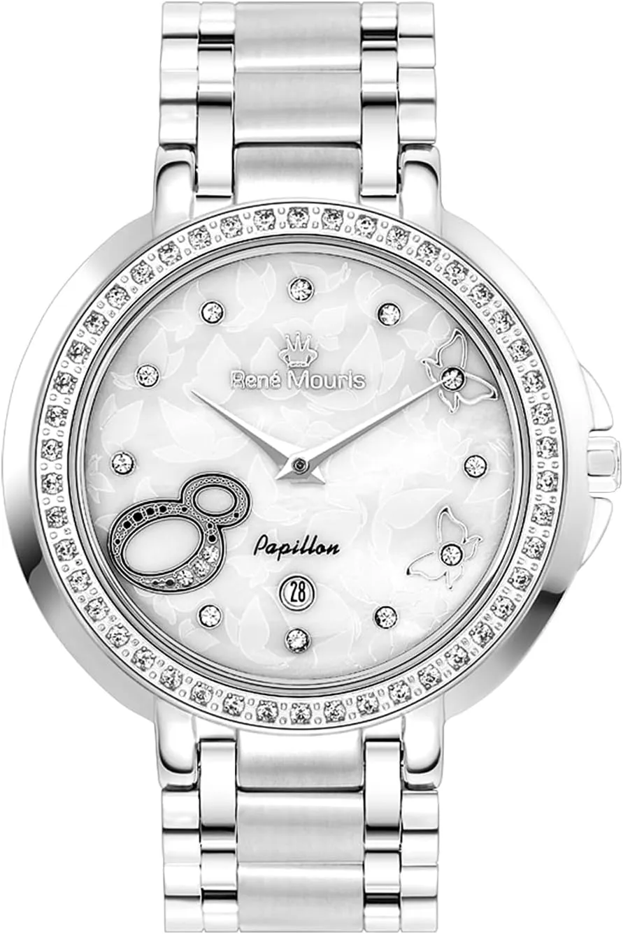 - 50M Waterproof Wrist Watches with 316L Stainless Steel Band. Ren?? Mouris Papillion Watches for Women - 36MM 316L Stainless Steel Luxury Watch - Sapphire ductless rupture Coated Mineral Crystal 