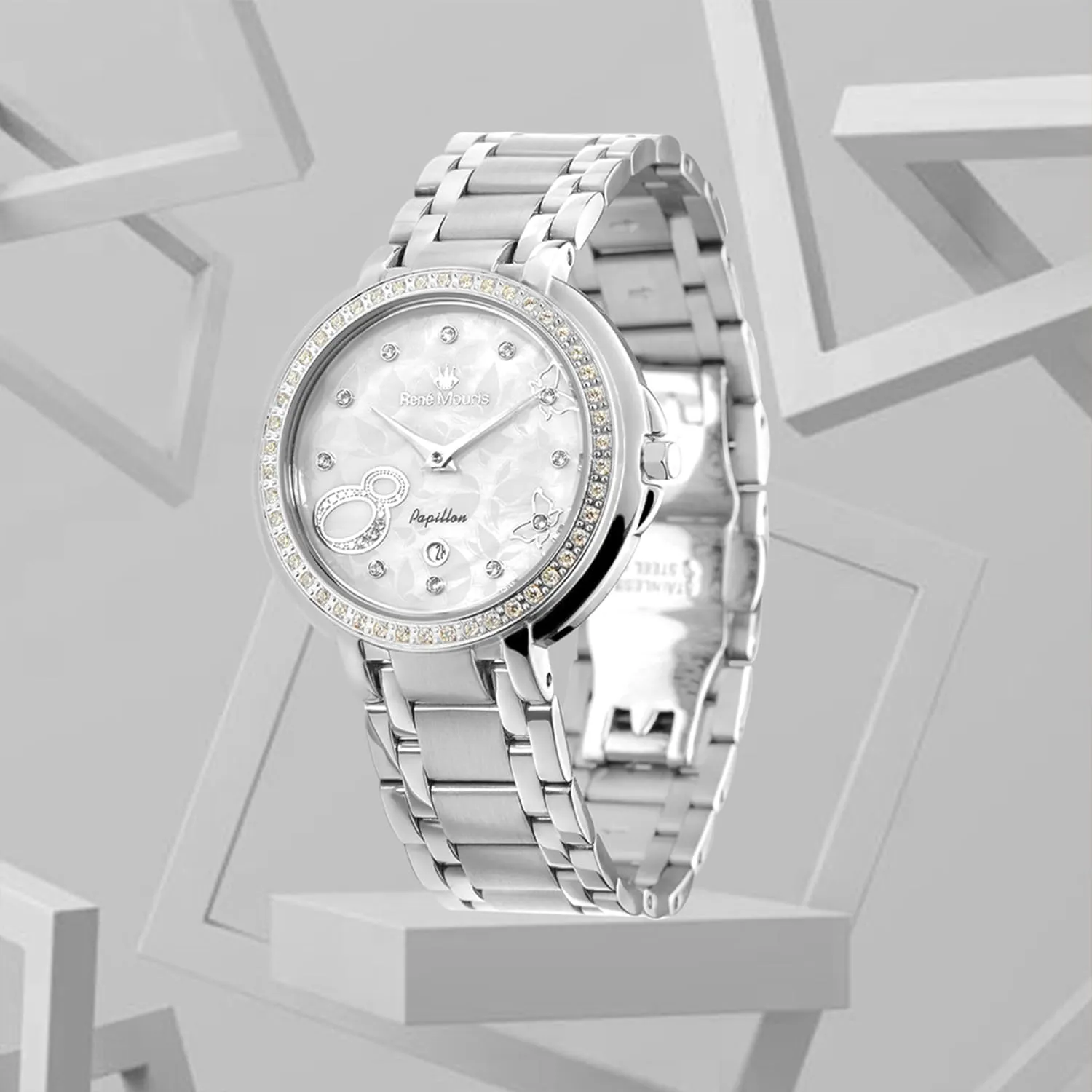 - 50M Waterproof Wrist Watches with 316L Stainless Steel Band. Ren?? Mouris Papillion Watches for Women - 36MM 316L Stainless Steel Luxury Watch - Sapphire ductless rupture Coated Mineral Crystal 
