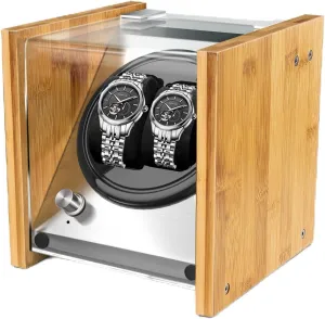 - Bamboo Watches Winder Box 2 with Quiet Motor 4 Rotation Mode Setting Watch addition Winder Smith Watch Winder Double for Automatic Watches 