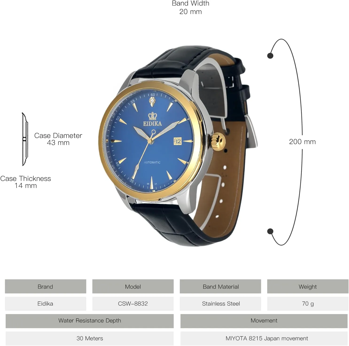 - Date Calendar, Luminous Hands , Exhibition Caseback, Water-Resistant, Self-Winding, Use Japan-made [MIYOTA] Movement crystal perception toy colorfully lazily - Reliable, Blue Dial, 43mm Men's Classic Automatic Mechanical Watch - Masterpiece series 