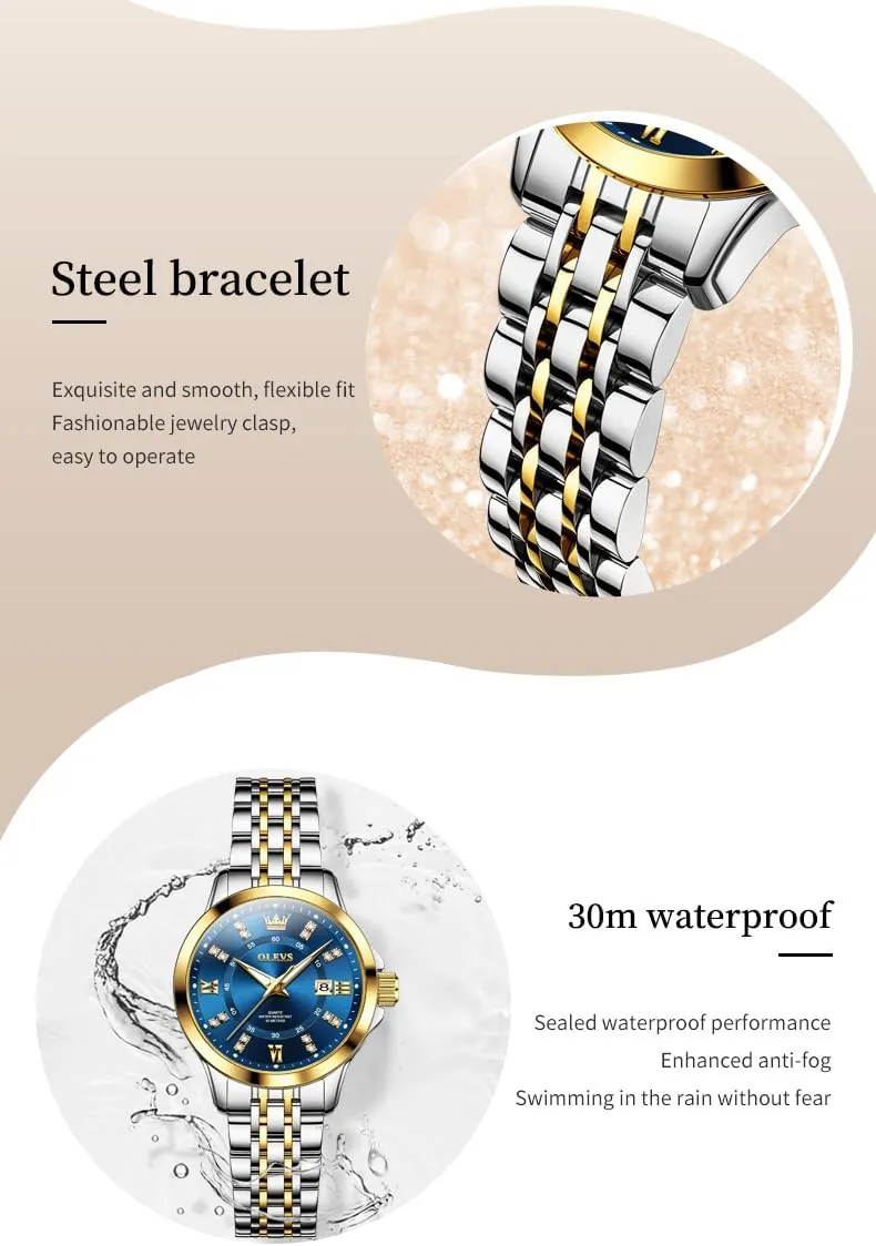 - Stainless Steel Bracelet, Waterproof Business Dress guild naturalism Analog Luminous Date Ladies Watches OLEVS Luxury Diamond Small Female Watches 