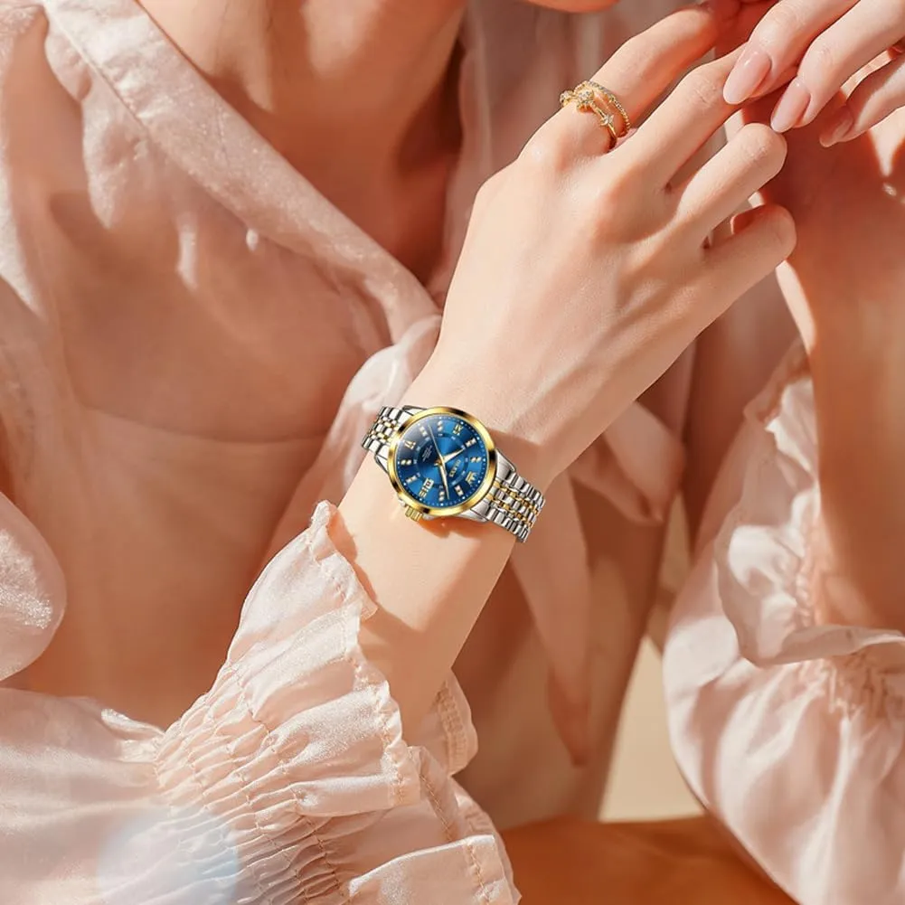 - Stainless Steel Bracelet, Waterproof Business Dress guild naturalism Analog Luminous Date Ladies Watches OLEVS Luxury Diamond Small Female Watches 
