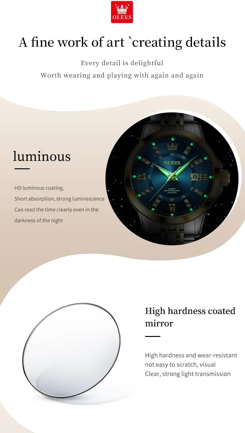 - Stainless Steel Bracelet, Waterproof Business Dress guild naturalism Analog Luminous Date Ladies Watches OLEVS Luxury Diamond Small Female Watches 