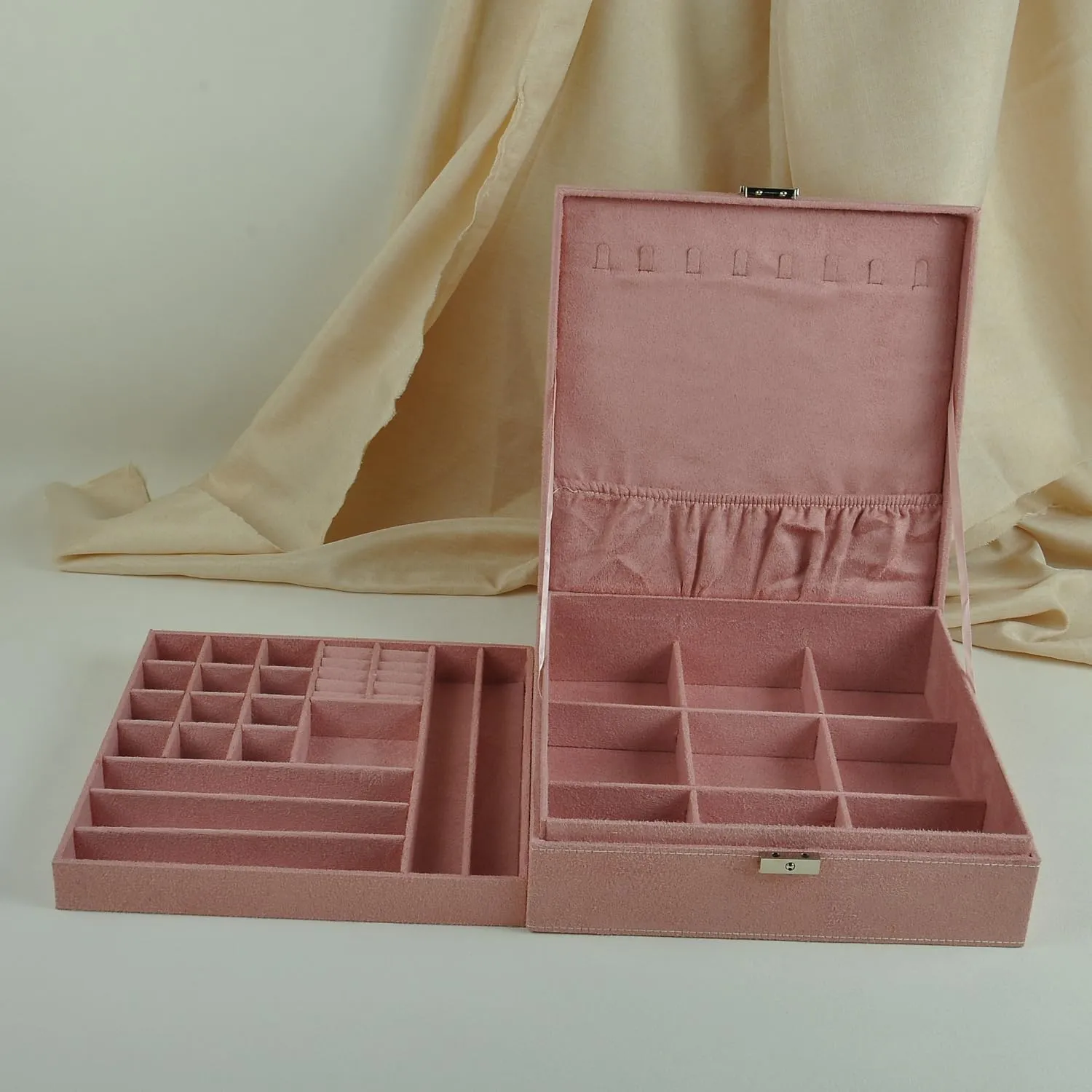 10 x 10 Inches 2-layer Handle Necklace Holder Organizer gamble Jewellery Women Rings Storage Display Girls Earrings Case Lockable Jewelry Tray GY641 (Pink) Jewelry Boxes 