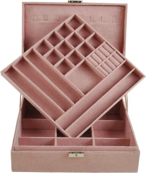 10 x 10 Inches 2-layer Handle Necklace Holder Organizer gamble Jewellery Women Rings Storage Display Girls Earrings Case Lockable Jewelry Tray GY641 (Pink) Jewelry Boxes 