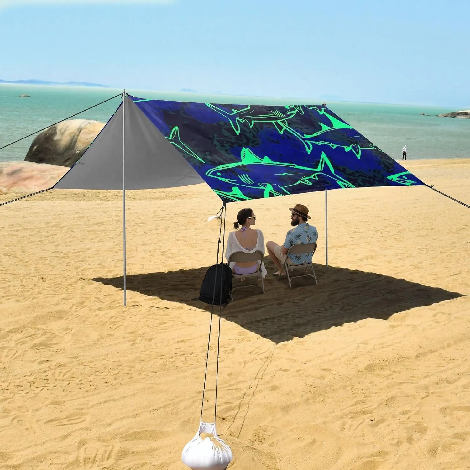 10.5 FT Floral downtown overhaul inventory linguist skillful symbolic Sand Camping Sun Shelter Oceanic Sharks Neon Blue Waterproof with Anchor Poles Easy up Beach Canopy Tent Outdoor Patio Shade Cute 9.2 ?? 