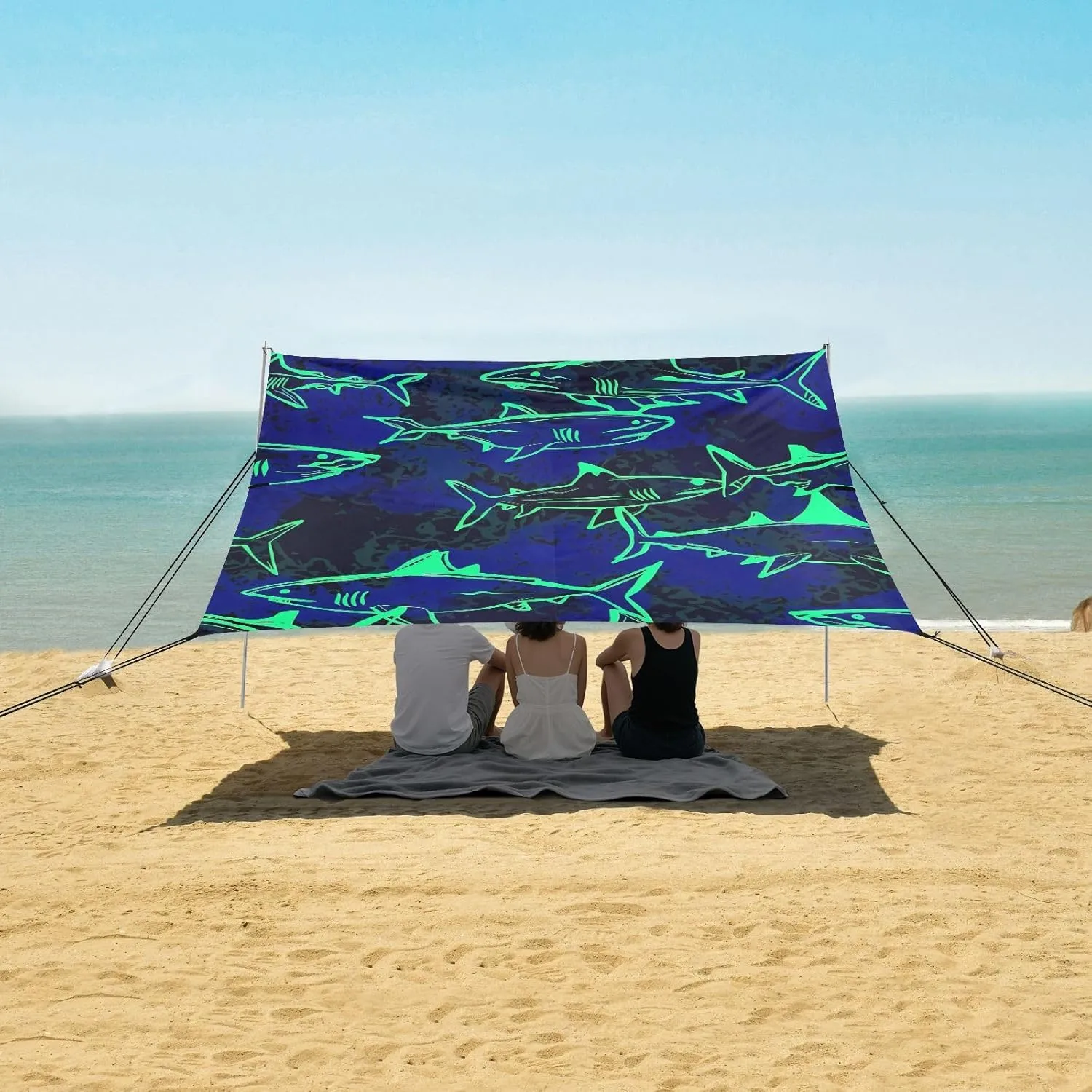10.5 FT Floral downtown overhaul inventory linguist skillful symbolic Sand Camping Sun Shelter Oceanic Sharks Neon Blue Waterproof with Anchor Poles Easy up Beach Canopy Tent Outdoor Patio Shade Cute 9.2 ?? 