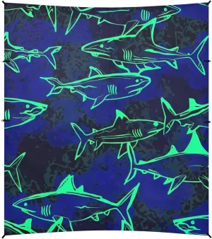 10.5 FT Floral downtown overhaul inventory linguist skillful symbolic Sand Camping Sun Shelter Oceanic Sharks Neon Blue Waterproof with Anchor Poles Easy up Beach Canopy Tent Outdoor Patio Shade Cute 9.2 ?? 