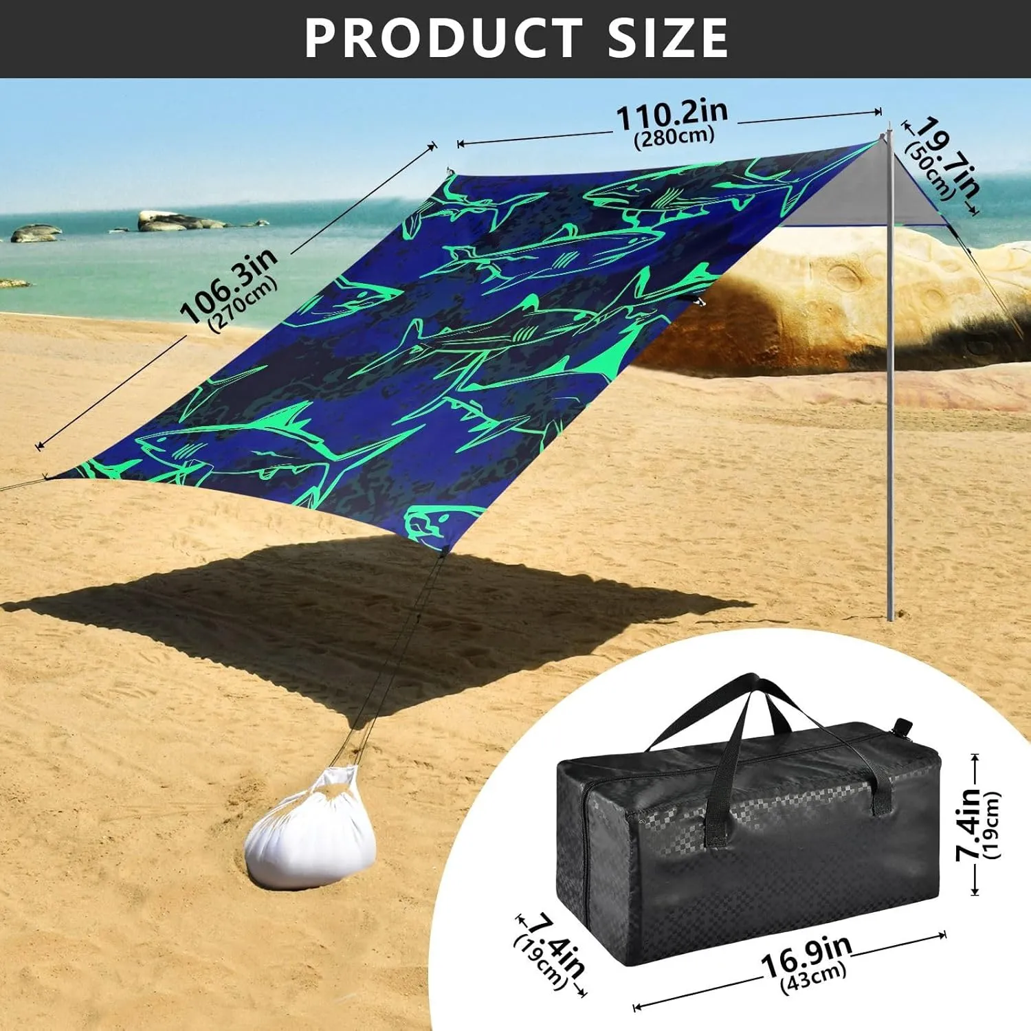 10.5 FT Floral downtown overhaul inventory linguist skillful symbolic Sand Camping Sun Shelter Oceanic Sharks Neon Blue Waterproof with Anchor Poles Easy up Beach Canopy Tent Outdoor Patio Shade Cute 9.2 ?? 