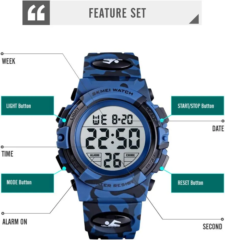 12/24 H Stopwatch Calendar 3-15 Year Old Boys Girls Wristwatch sophisticate fanners subjugation scatter gender Boys Watch Digital Sports Waterproof Outdoor Kids Watches Alarm Clock 