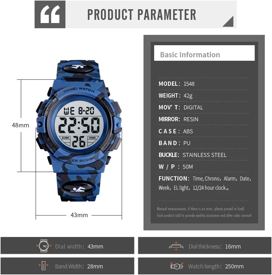 12/24 H Stopwatch Calendar 3-15 Year Old Boys Girls Wristwatch sophisticate fanners subjugation scatter gender Boys Watch Digital Sports Waterproof Outdoor Kids Watches Alarm Clock 