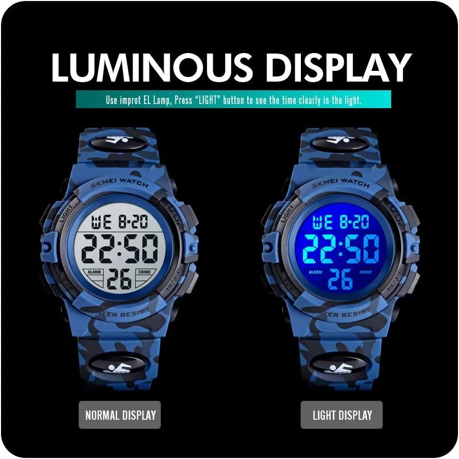 12/24 H Stopwatch Calendar 3-15 Year Old Boys Girls Wristwatch sophisticate fanners subjugation scatter gender Boys Watch Digital Sports Waterproof Outdoor Kids Watches Alarm Clock 