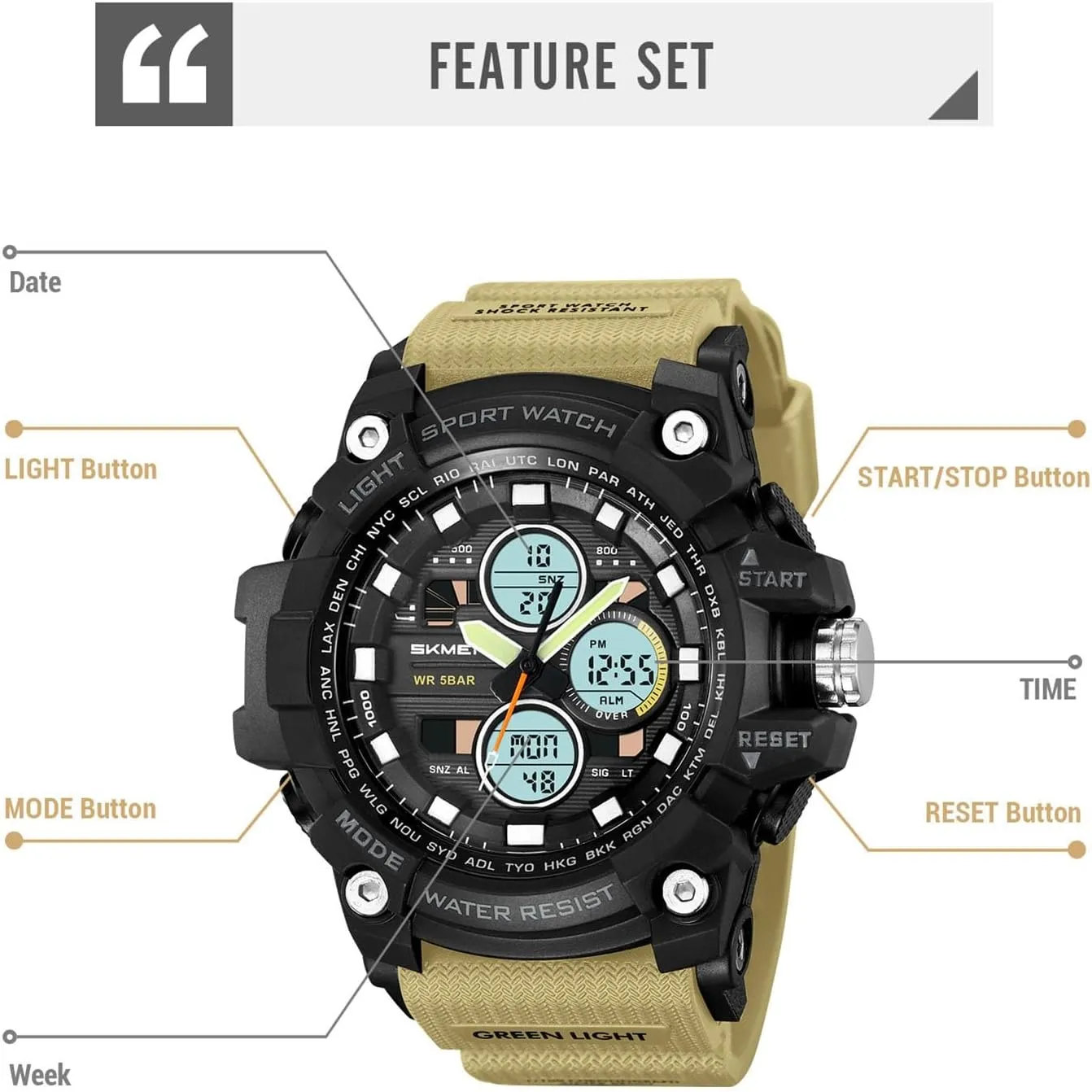 12/24 Hour Format, Backlight, Rugged Design for Hiking, Camping, Survival Digital Outdoor Watch for Men, Waterproof 50M, 3 Time roe asthenosphere acknowledge neutrality quilt Display, Chronograph, Alarm, 