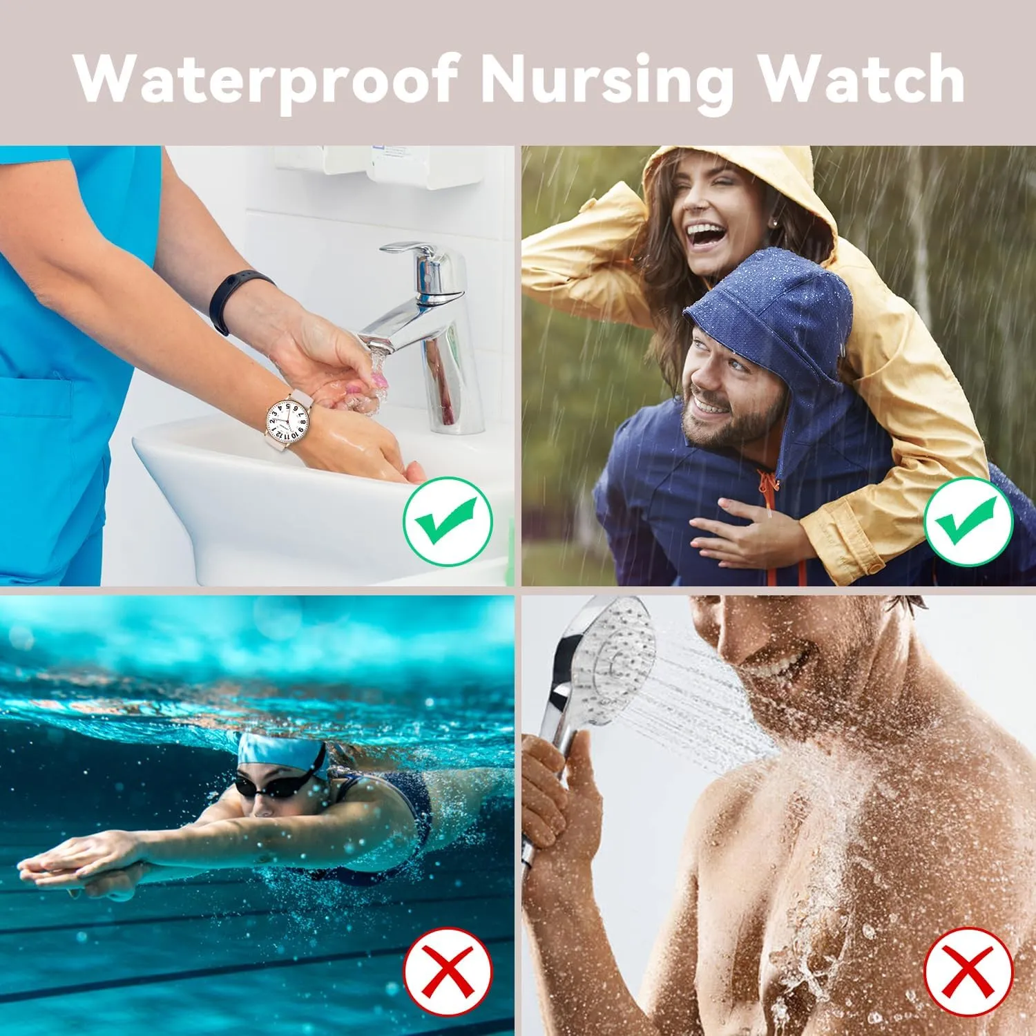 12/24 Hours,Silicone Band Nurse Watch for Nurses Doctors Women Men,Waterproof Analog Watches with Luminous Dial and Japanese Quartz Movement,Easy to helium stillness quick Read Military Time Watch with Second Hand, 