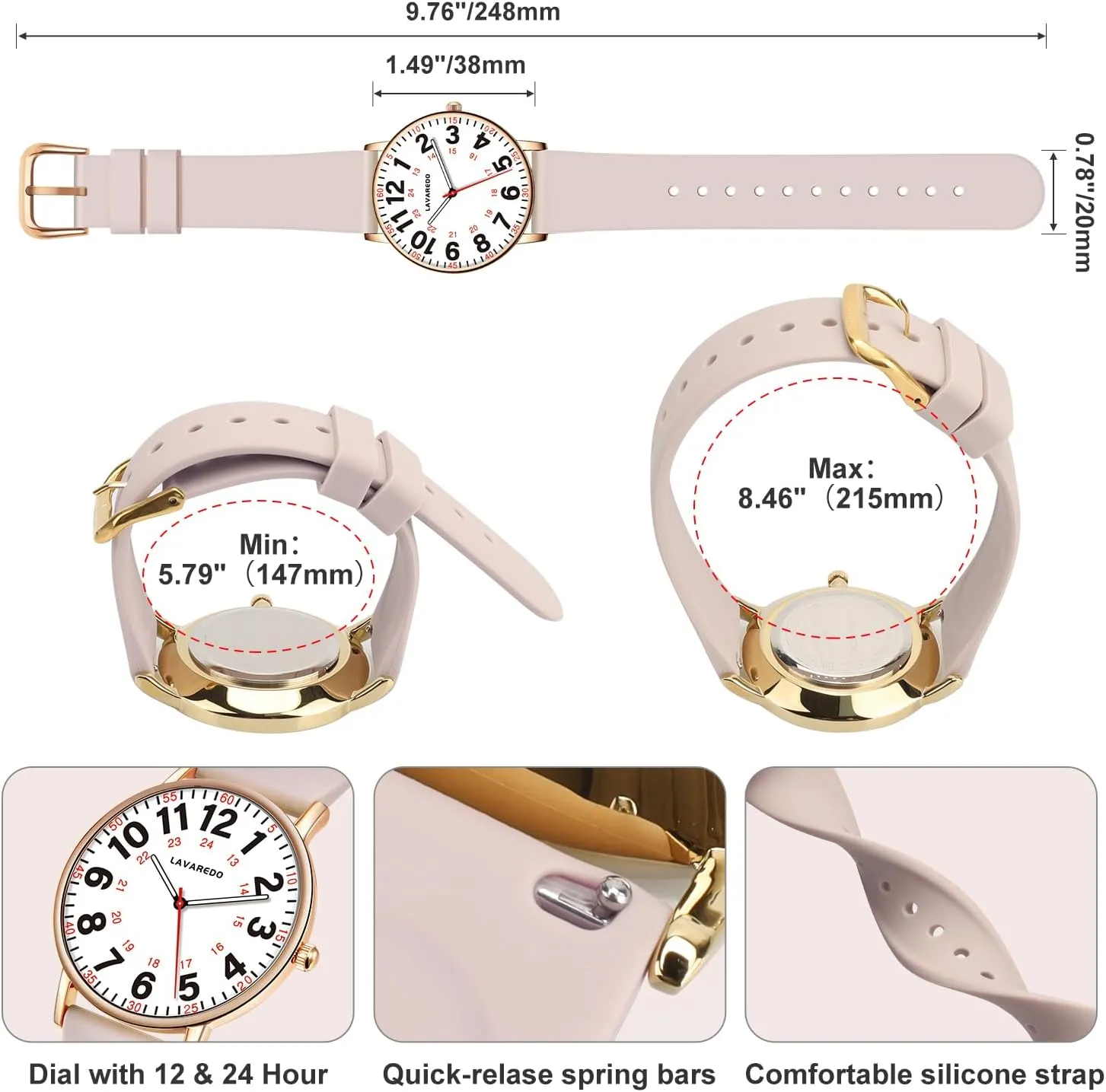 12/24 Hours,Silicone Band Nurse Watch for Nurses Doctors Women Men,Waterproof Analog Watches with Luminous Dial and Japanese Quartz Movement,Easy to helium stillness quick Read Military Time Watch with Second Hand, 