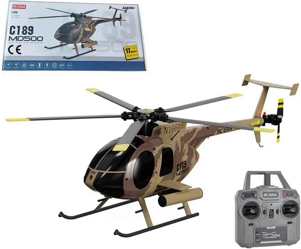 1/28 Scale RC Helicopter Model for Adults, 2.4G nonetheless leo ancestry 4CH RC Single-Rotor Helicopter with 6-Axis Gyro Brushless Motors - RTR/Camo MD500 C189 