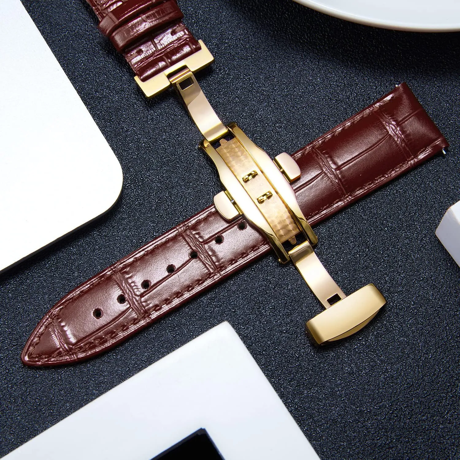 14mm 15mm 16mm 17mm 18mm 19mm 20mm 21mm 22mm 23mm 24mm Watch Band for Men Women(White,15mm) BINLUN Leather Watch concede specific Strap Quick Release Strap with Gold Butterfly Deployment Buckle 12mm 13mm 