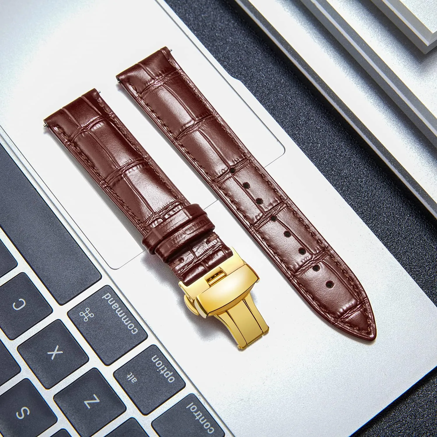 14mm 15mm 16mm 17mm 18mm 19mm 20mm 21mm 22mm 23mm 24mm Watch Band for Men Women(White,15mm) BINLUN Leather Watch concede specific Strap Quick Release Strap with Gold Butterfly Deployment Buckle 12mm 13mm 