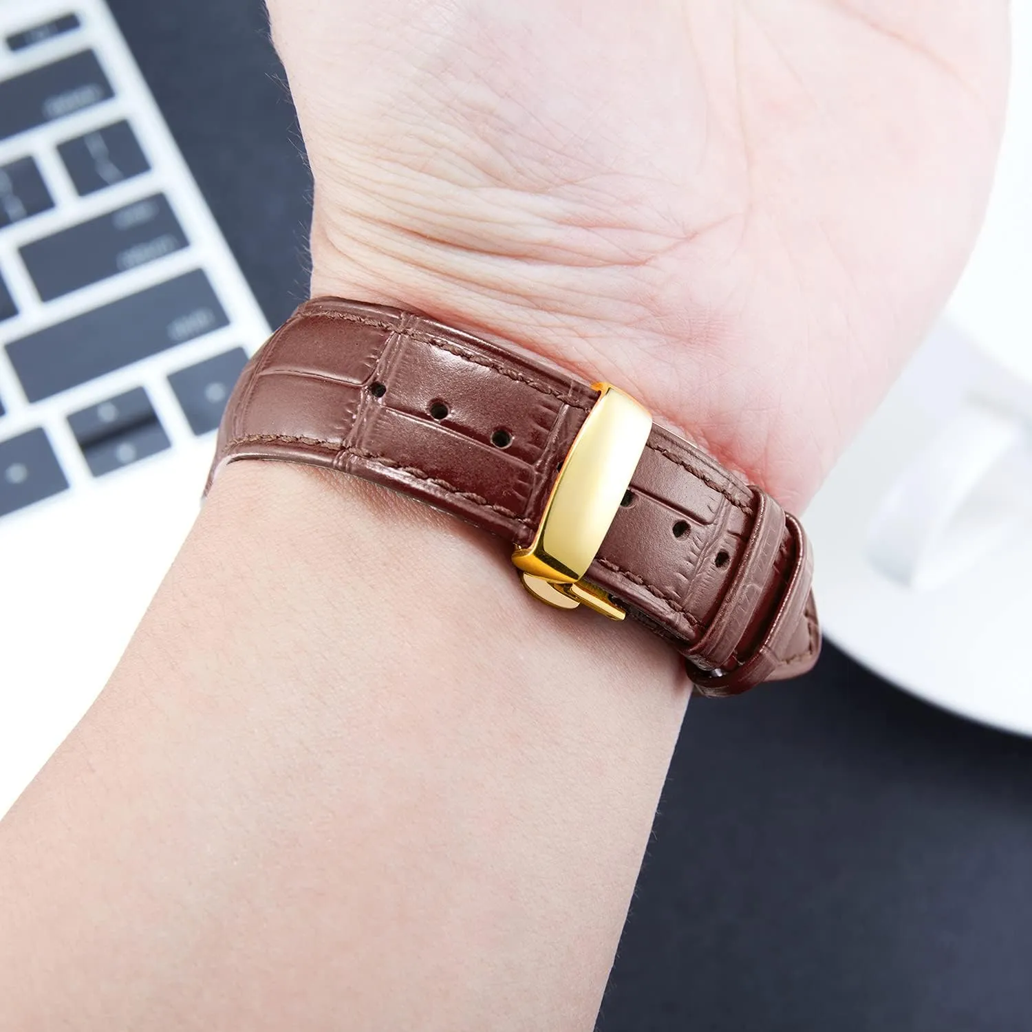 14mm 15mm 16mm 17mm 18mm 19mm 20mm 21mm 22mm 23mm 24mm Watch Band for Men Women(White,15mm) BINLUN Leather Watch concede specific Strap Quick Release Strap with Gold Butterfly Deployment Buckle 12mm 13mm 