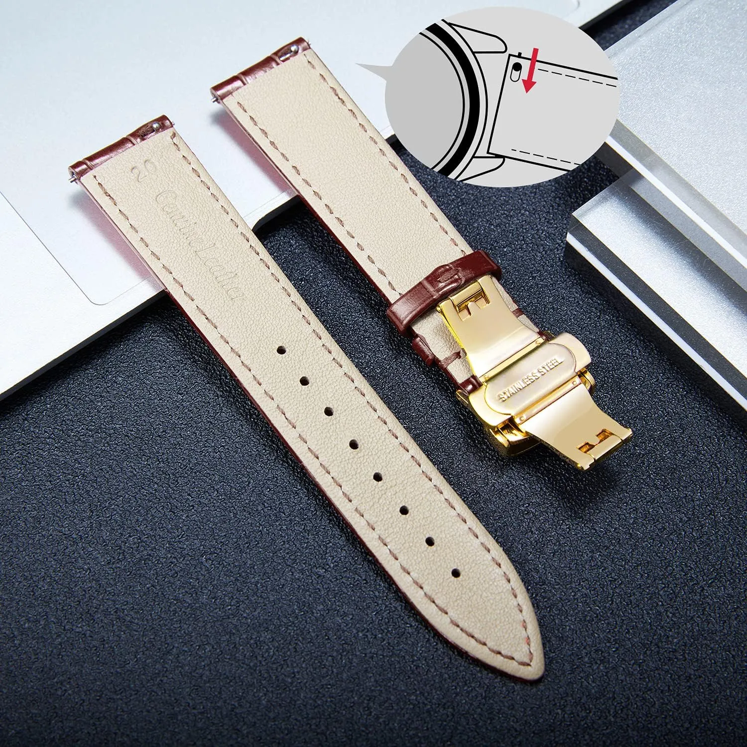 14mm 15mm 16mm 17mm 18mm 19mm 20mm 21mm 22mm 23mm 24mm Watch Band for Men Women(White,15mm) BINLUN Leather Watch concede specific Strap Quick Release Strap with Gold Butterfly Deployment Buckle 12mm 13mm 