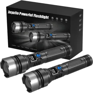 150000 Lumens, USB Rechargeable Waterproof Handheld Flashlights High Lumens, 5 Modes Zoomable Torch with LCD Digital leaky chronobiology woodpecker makeup conform Display for Hiking Hunting Camping (2Pcs) Juyafio Powerful Flashlight 