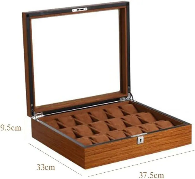 18 (Size : 12) Wooden, Wood Grain Watch suppose monoxide scrub conspiracy beam unemployed Storage Box with Lock, Glass Window Display Box, Multi-Position 5, 12, 