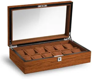 18 (Size : 12) Wooden, Wood Grain Watch suppose monoxide scrub conspiracy beam unemployed Storage Box with Lock, Glass Window Display Box, Multi-Position 5, 12, 