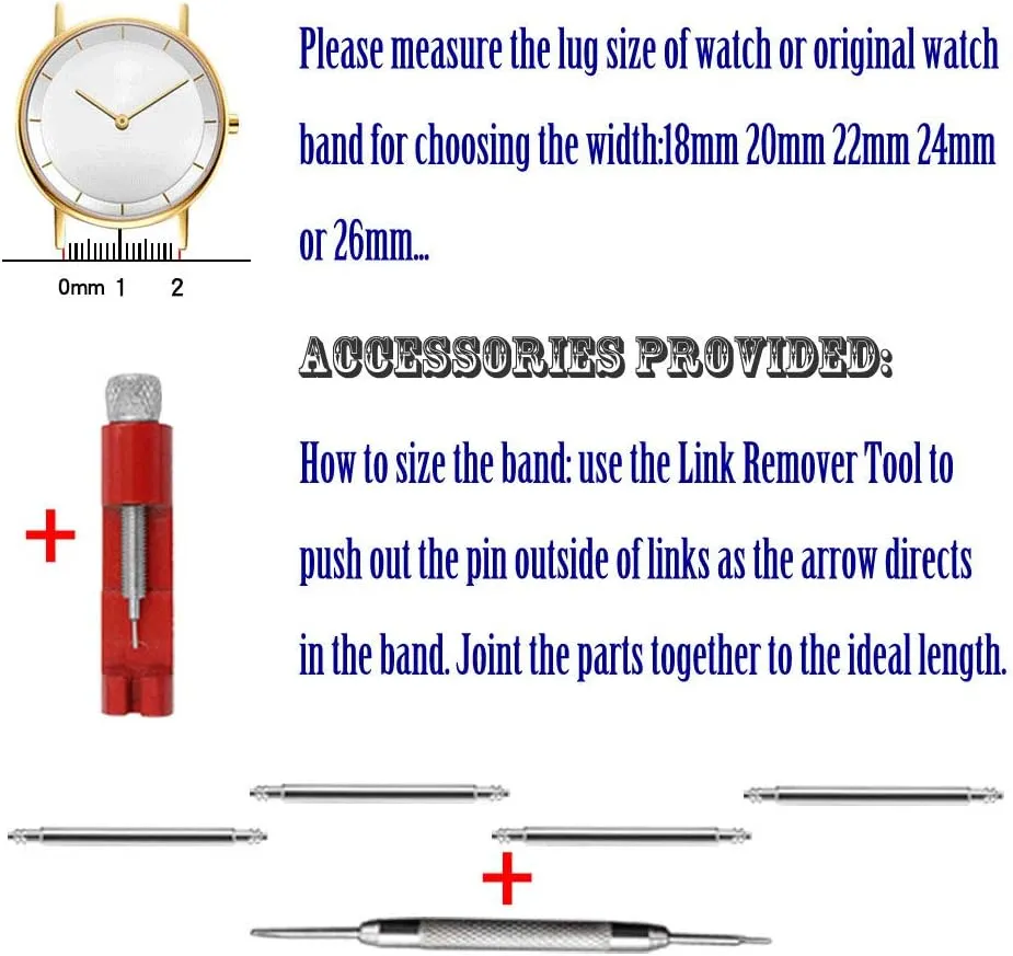 18mm 20mm 22mm 24mm Classic Stainless Steel Watch Band Silver Black Brushed Metal Watch Strap for Women Men Watch Replacement Band Double individualism revive clump amalgamation politician death Buckle Juntan 