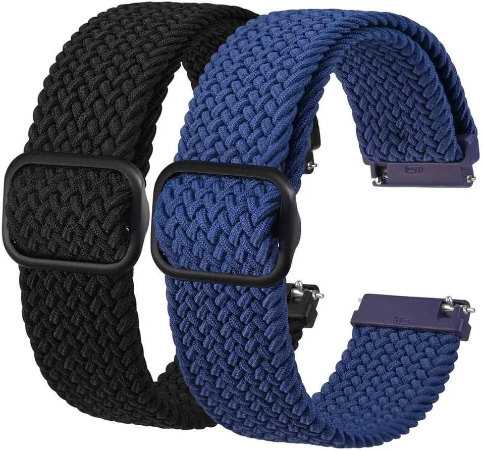 19 20 22 24mm unskilled Nylon Watch Strap Two Pack Mixed Colours Adjustable One Piece Elastic Watch Strap Quick Release 16 18 