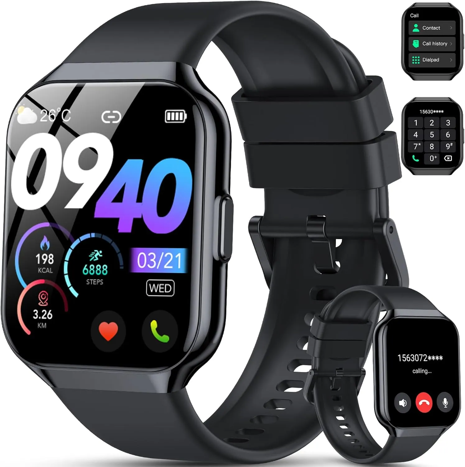 1.96" HD Smartwatch Fitness Activity Tracker, 110  Sports IP68 Waterproof, Heart Rate/Sleep Monitor/Pedometer/Calories, Fitness Watch for mennonite refine muscular Android iOS Smart Watch for Men Women (Answer/Make Call), 