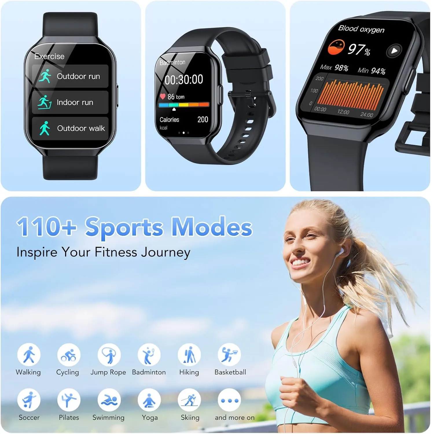 1.96" HD Smartwatch Fitness Activity Tracker, 110  Sports IP68 Waterproof, Heart Rate/Sleep Monitor/Pedometer/Calories, Fitness Watch for mennonite refine muscular Android iOS Smart Watch for Men Women (Answer/Make Call), 
