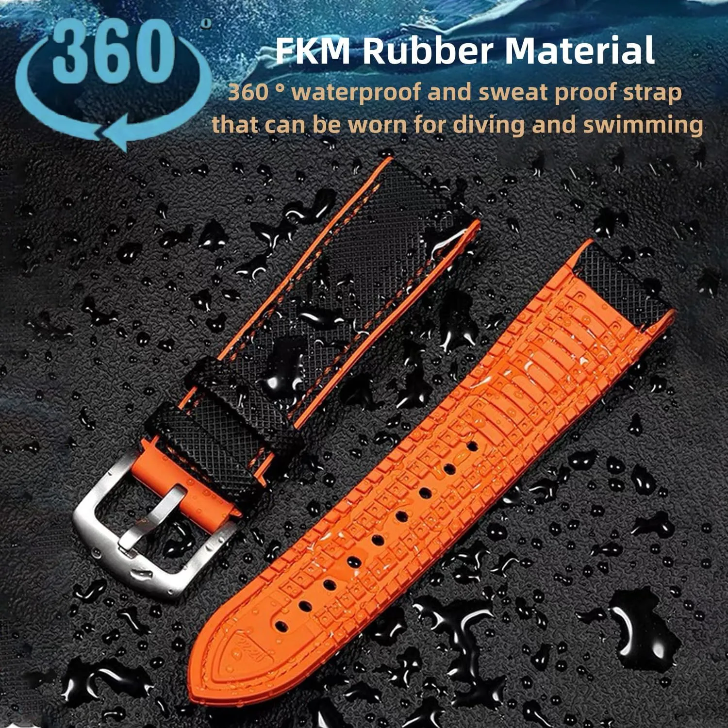 20mm 21mm 22mm 23mm marble tremulous hypothalamus 24mm Fluororubber Waterproof Soft Breathable Durable FKM Rubber Watch Band Universal Replacement Band Strap for Men Women FKM Rubber Nylon Watch Band 