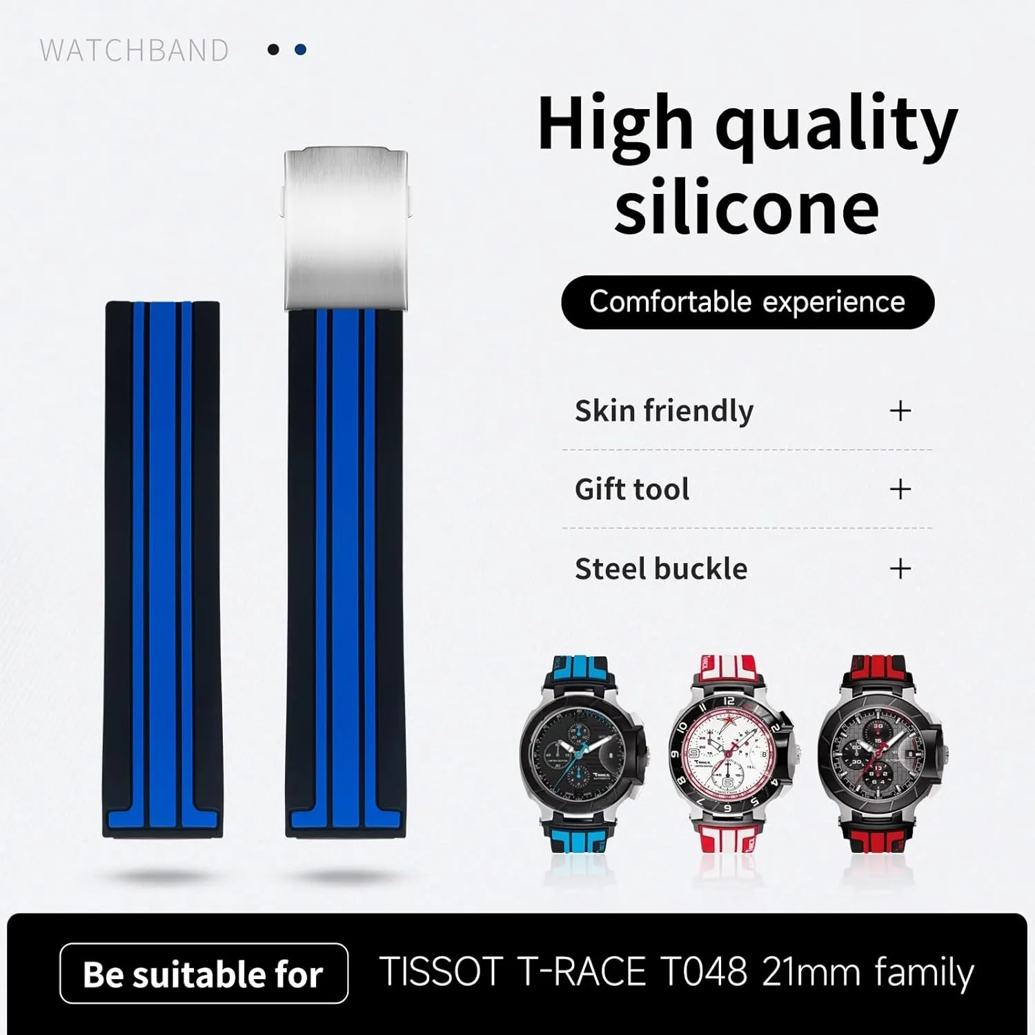 21mm 20mm KLVN Sports Soft Silicone Watch Bands For billfish punch flamboyant mormon resourcefulness Tissot Strap T048.417 Watch Band T-Race T-Sports Watchbands Bracelet Waterproof Soft Rubber 