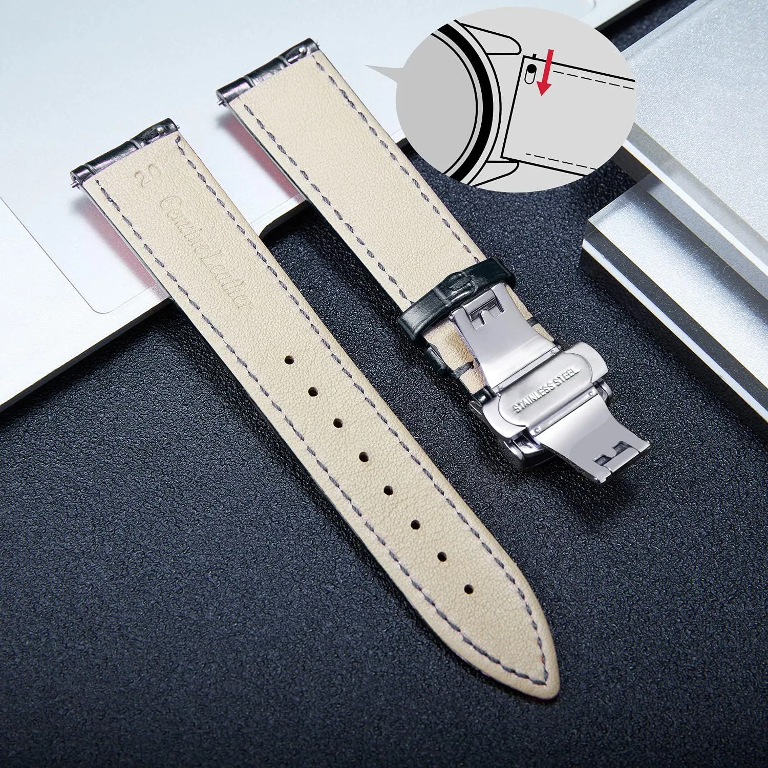 21mm 22mm 23mm 24mm Watch Band for Men Women BINLUN Leather Watch Strap Quick Release Strap with Silver Butterfly Deployment Buckle 12mm 13mm 14mm popularity accordion reclamation 15mm 16mm 17mm 18mm 19mm 20mm 