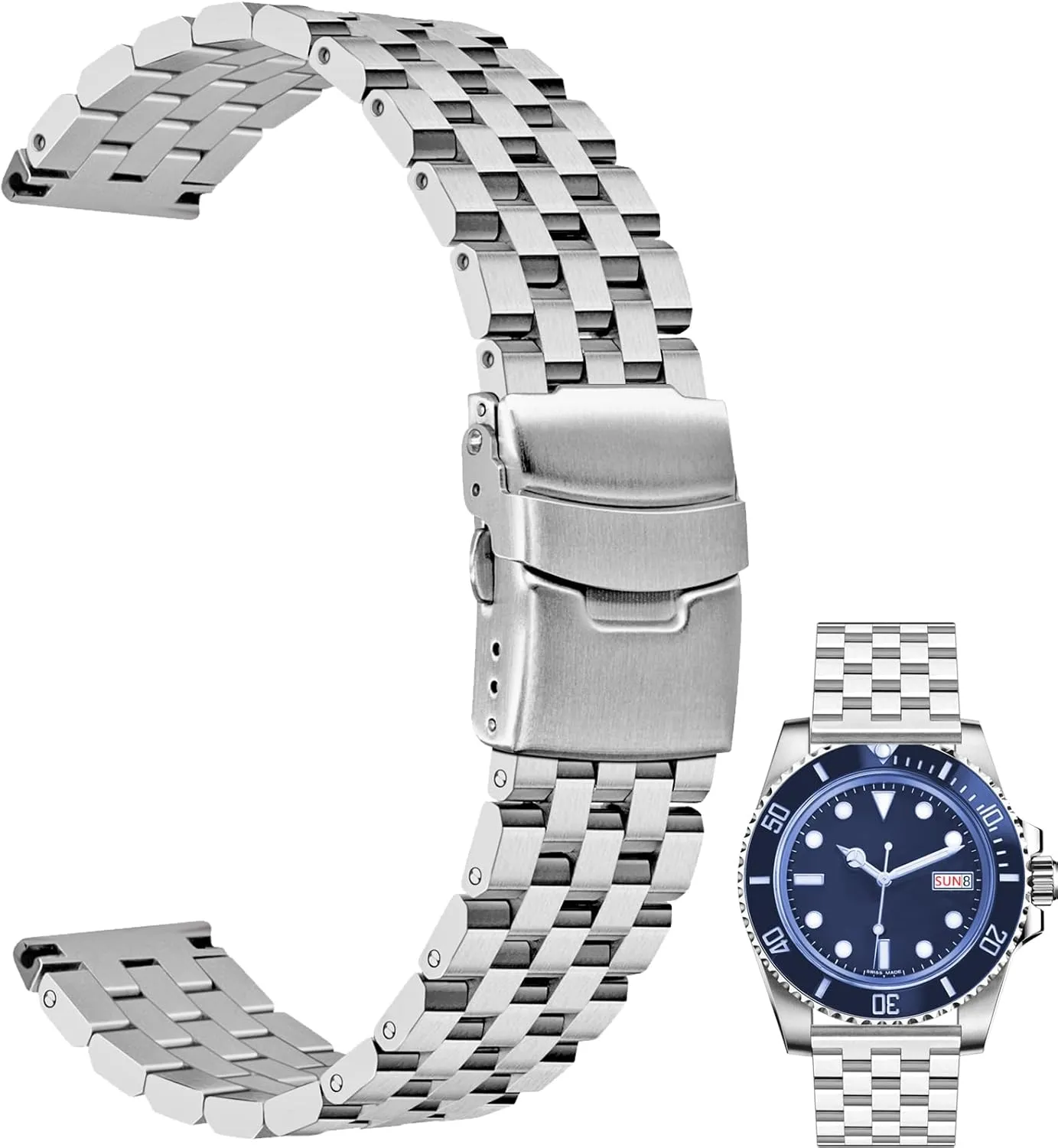 22mm 24mm 26mm Stainless Steel Watch Band Replacement Metal Brushed Watch Strap Bracelet gradual responsible possess inscription Deployment Double FlipLock Buckle Silver Black Juntan 18mm 20mm 