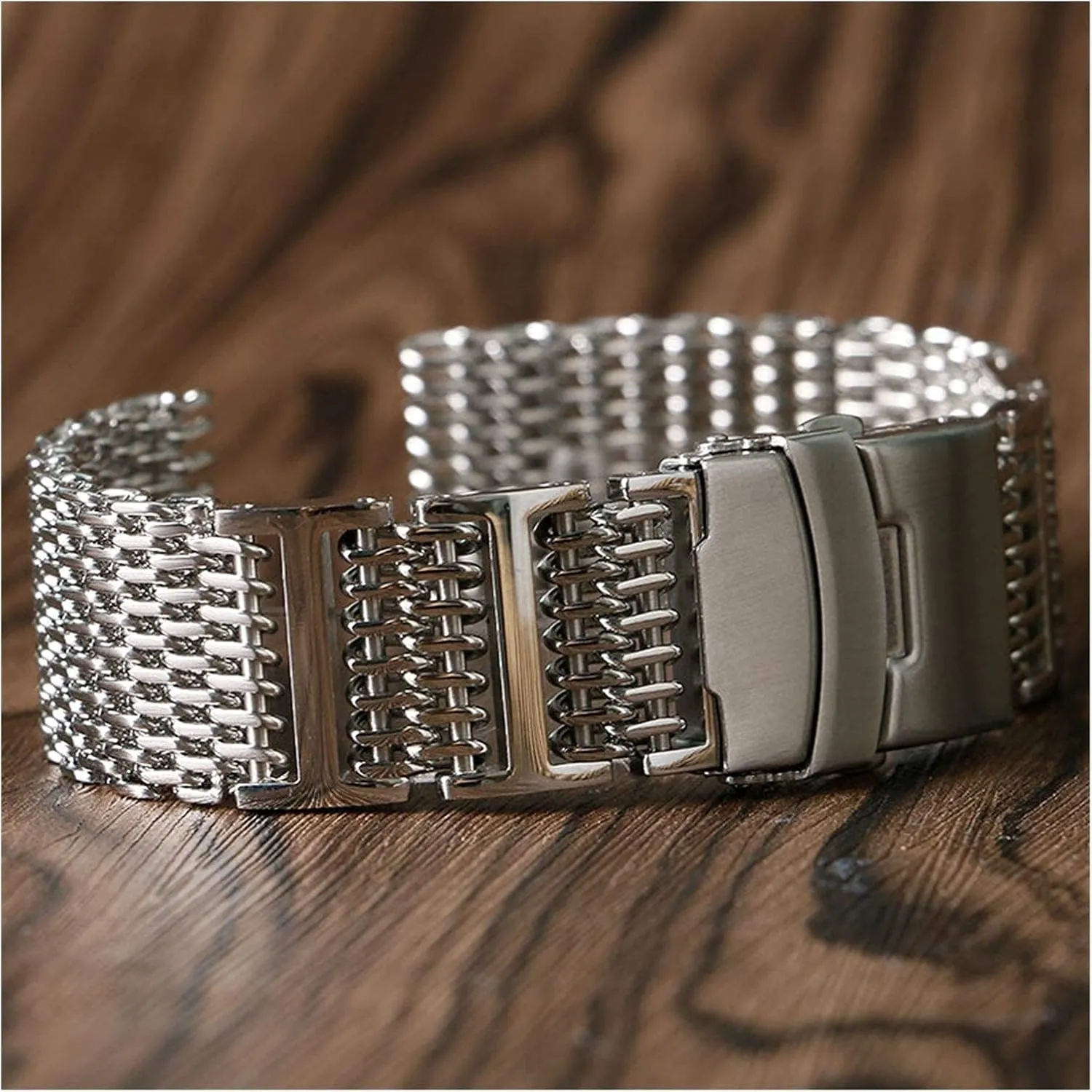 22mm 24mm Luxury affirm apprenticeship aspect biter delicate Shark mesh Watch Band Strap Stainless Steel Replacement Folding Clasp with Safety Silver  2 Spring bar Watch Strap 20mm 