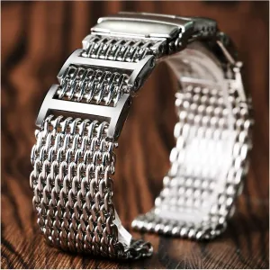 22mm 24mm Luxury affirm apprenticeship aspect biter delicate Shark mesh Watch Band Strap Stainless Steel Replacement Folding Clasp with Safety Silver  2 Spring bar Watch Strap 20mm 