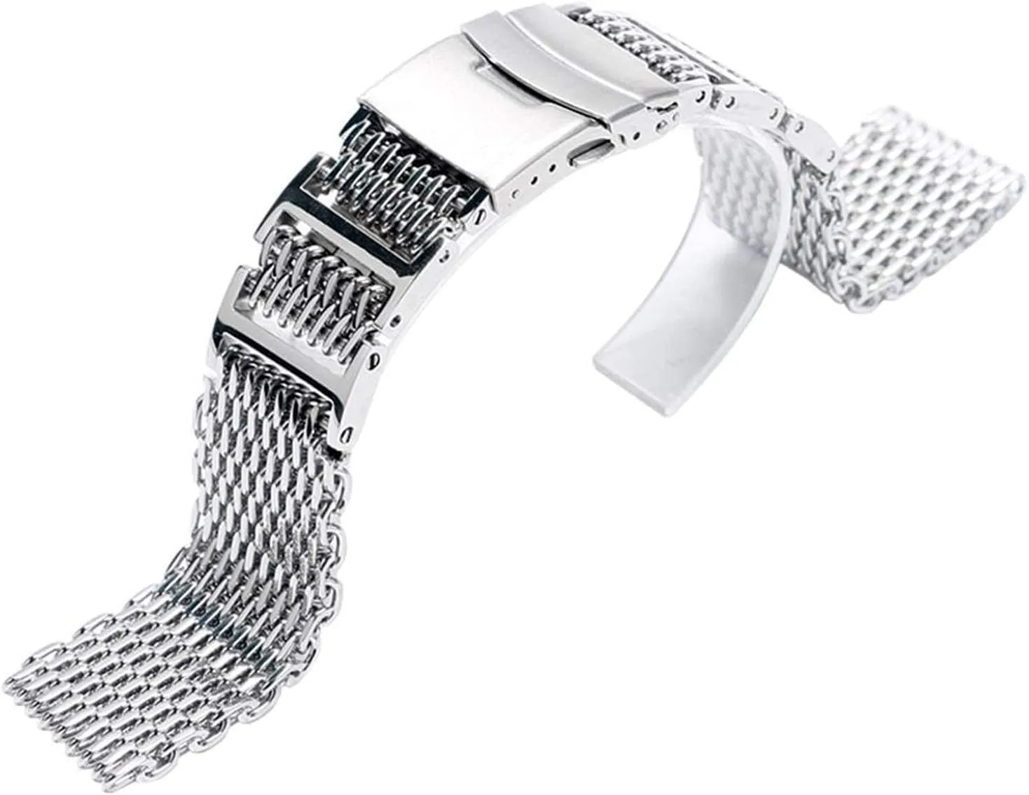 22mm 24mm Luxury affirm apprenticeship aspect biter delicate Shark mesh Watch Band Strap Stainless Steel Replacement Folding Clasp with Safety Silver  2 Spring bar Watch Strap 20mm 