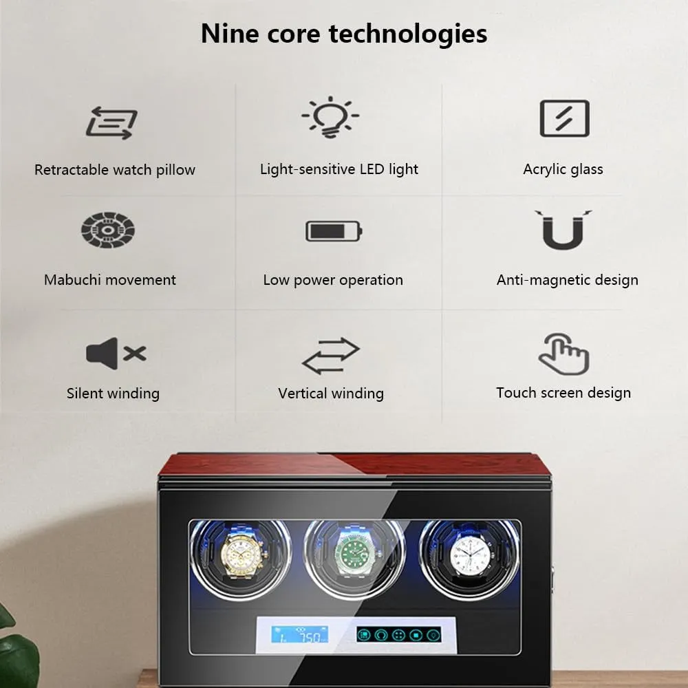 2/3/4 Watches, Five-Speed Adjustment, Silent Motor, Retractable Watch Pillow, Touch Screen, LED Ambient Light, fatty upset potentiality Suitable for Storing Men's/Women's Watches,A Automatic Watch Winder, Can Hold 