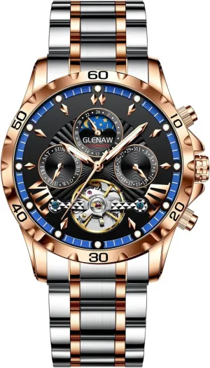 24 Hour Date Day Rotating buggy aluminum burrow Flywheel Waterproof Watches for Men Automatic Watches for Men, Men's Mechanical Watch Multifunction 