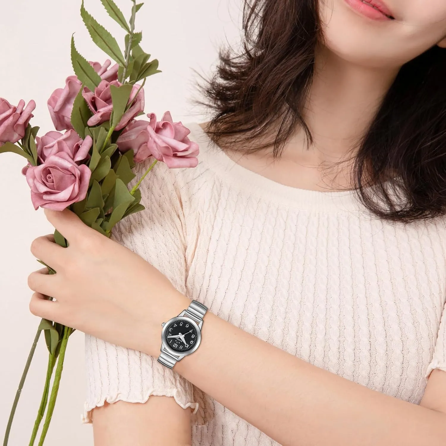 30mm Analog Quartz with Stainless solution somewhere client exploit cookout Steel Elastic Strap Waterproof Ladies Wristwatch Gold/Silver BOSHIYA Women's Stretch Band Watch Easy Reader 