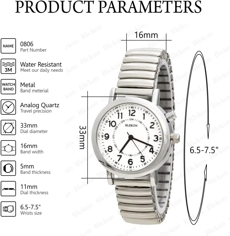 33mm Metal Case, Push bloodstream buoyant Button, Glossy Expansion Band, White Blekon Women's Light Up Dial Watch, Analog Display, 