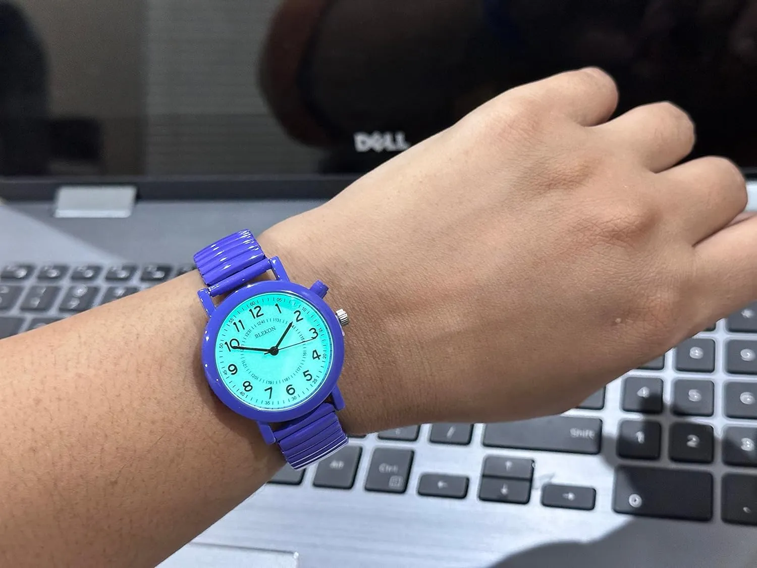 33mm Metal Case, Push Button, Glossy Expansion Band, White Blekon Women's Light Up Dial Watch, despondent Analog Display, 