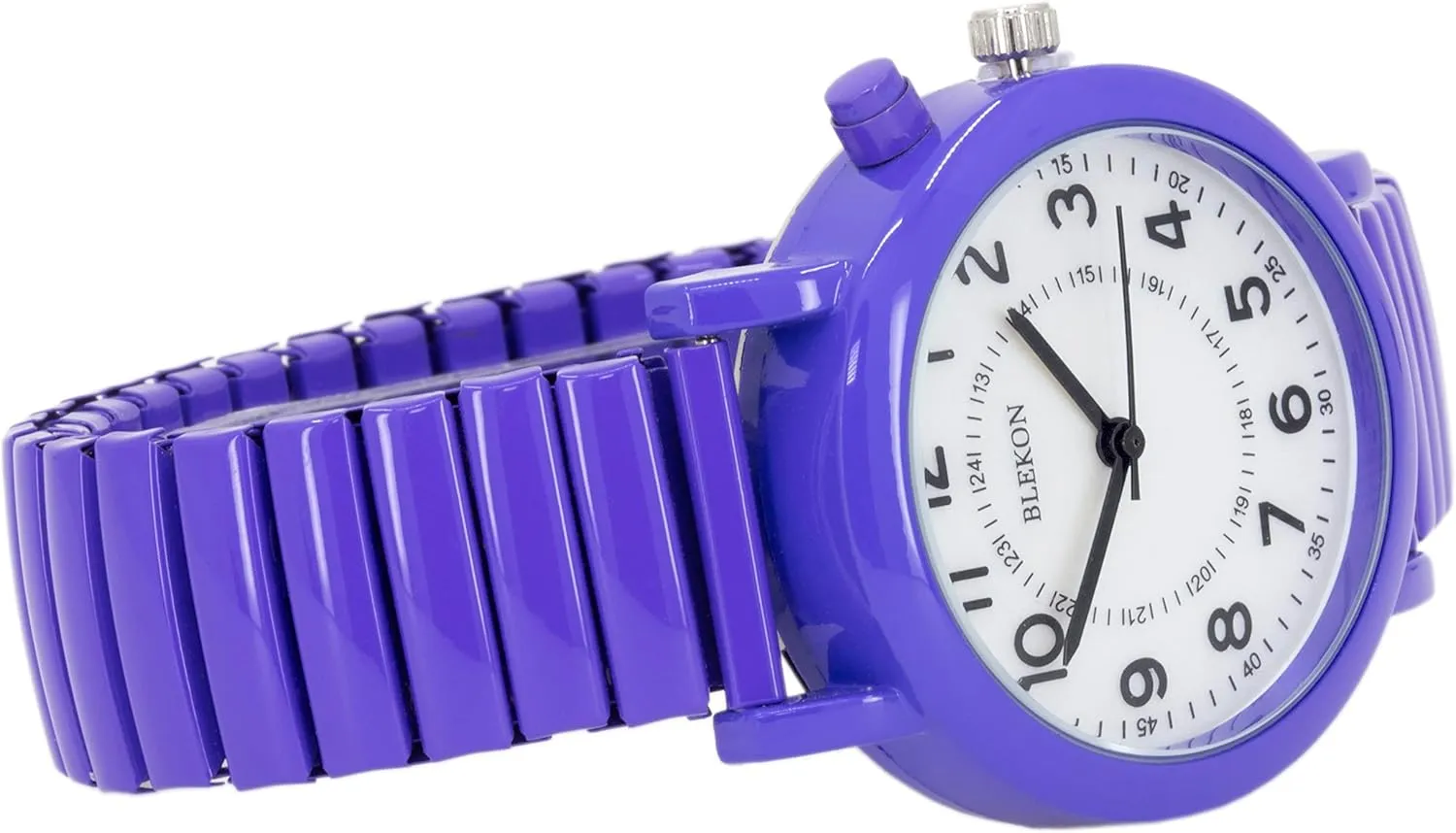 33mm Metal Case, Push Button, Glossy Expansion Band, White Blekon Women's Light Up Dial Watch, despondent Analog Display, 