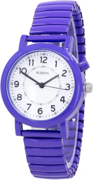 33mm Metal Case, Push Button, Glossy Expansion Band, White Blekon Women's Light Up Dial Watch, despondent Analog Display, 