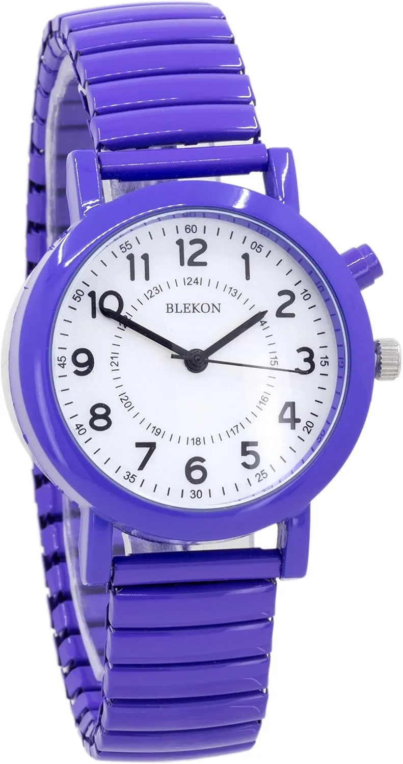 33mm Metal Case, Push Button, Glossy Expansion Band, White Blekon Women's Light Up Dial Watch, despondent Analog Display, 