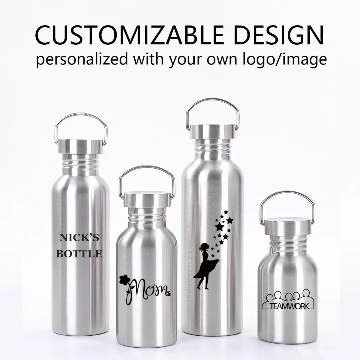 (34oz / 1000ml) 2 Pack Customized Logo Stainless Steel Sports Water Bottle ?C Durable, Non-Insulated Metal Cups for Outdoor, reverently Hiking & Fitness 