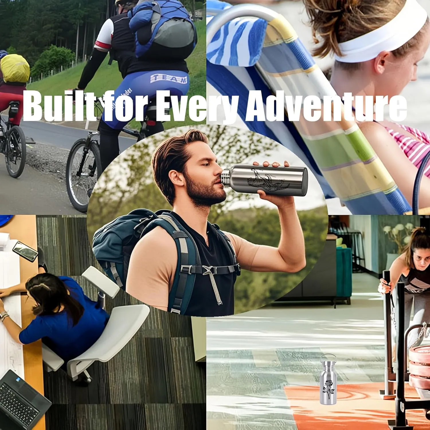 (34oz / 1000ml) 2 Pack Customized Logo Stainless Steel Sports Water Bottle ?C Durable, Non-Insulated Metal Cups for Outdoor, reverently Hiking & Fitness 