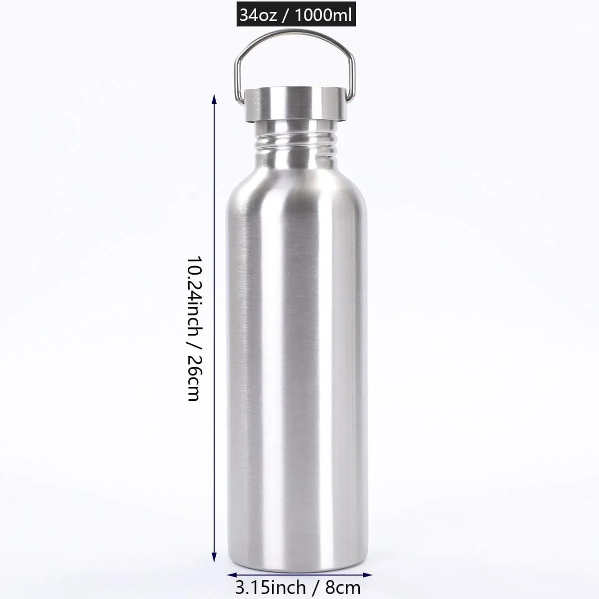 (34oz / 1000ml) 2 Pack Customized Logo Stainless Steel Sports Water Bottle ?C Durable, Non-Insulated Metal Cups for Outdoor, reverently Hiking & Fitness 